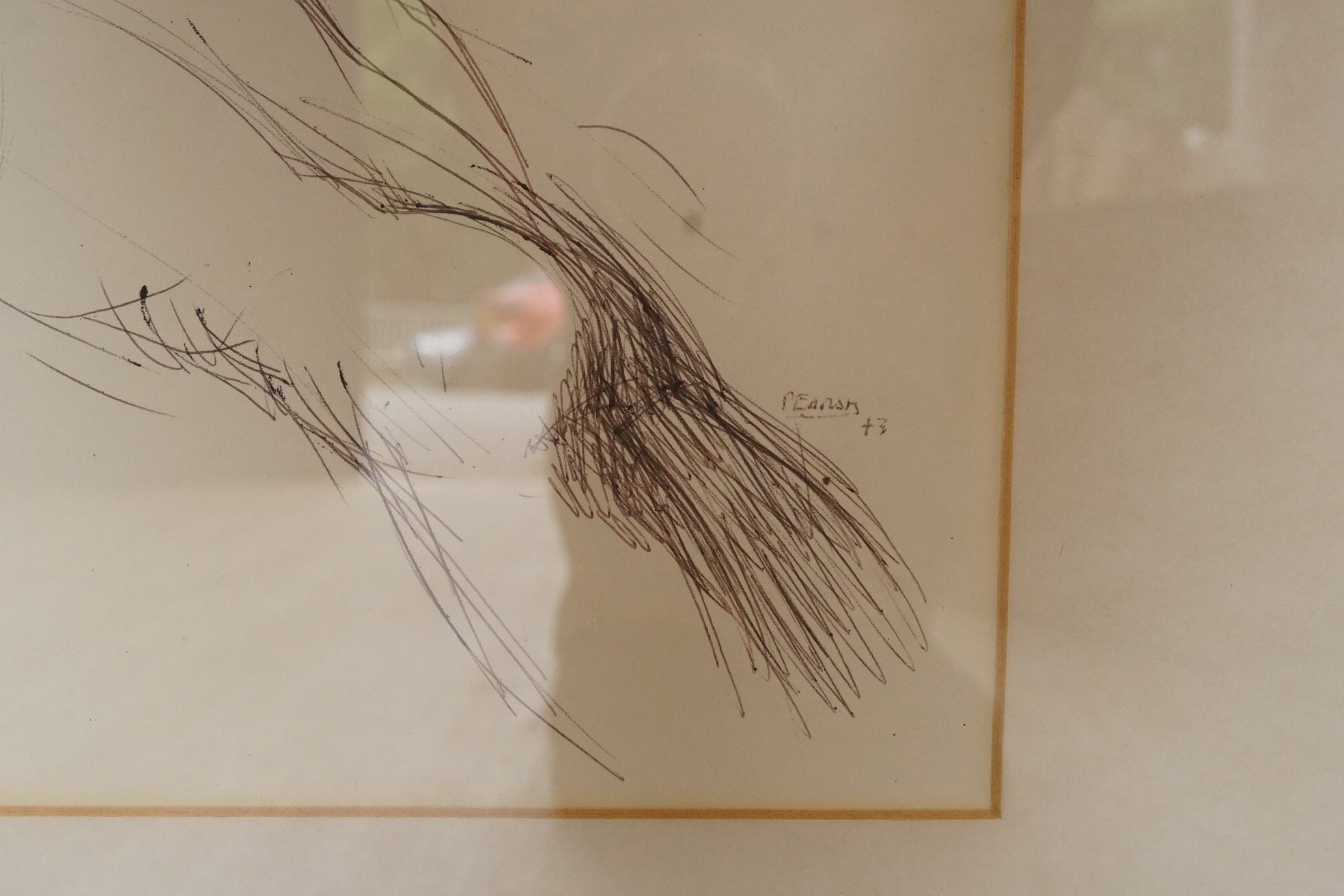 Kevin Pearsh (b.1951), Stylised embracing couple, signed, ink sketch, 20 x 27cm